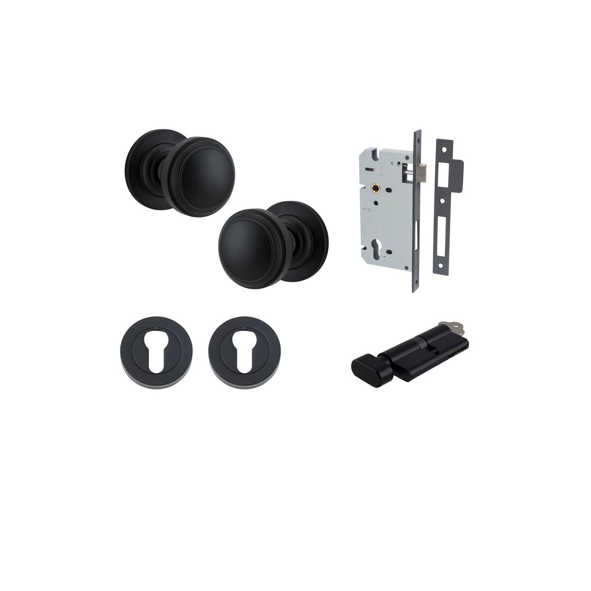 Iver Paddington  Door Knob Round Rose Concealed Fix Pair, Passage Kit, Privacy Kit , Entrance Kit with High Security Lock - Matt Black
