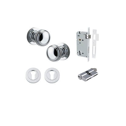 Iver Paddington  Door Knob Round Rose Concealed Fix Pair, Passage Kit, Privacy Kit , Entrance Kit with High Security Lock - Polished Chrome