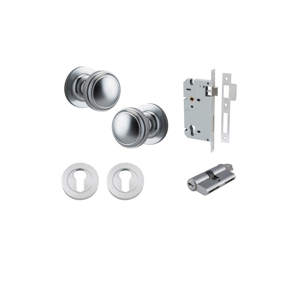 Iver Paddington  Door Knob Round Rose Concealed Fix Pair, Passage Kit, Privacy Kit , Entrance Kit with High Security Lock - Brushed Chrome