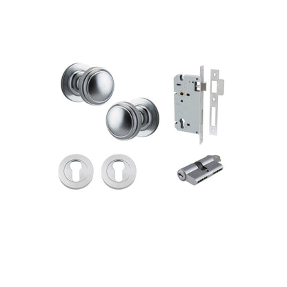 Iver Paddington  Door Knob Round Rose Concealed Fix Pair, Passage Kit, Privacy Kit , Entrance Kit with High Security Lock - Brushed Chrome
