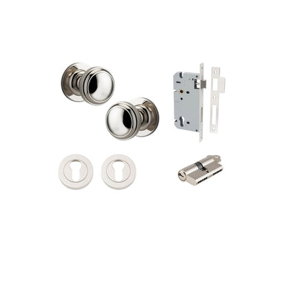 Iver Paddington  Door Knob Round Rose Concealed Fix Pair, Passage Kit, Privacy Kit , Entrance Kit with High Security Lock - Polished Nickel
