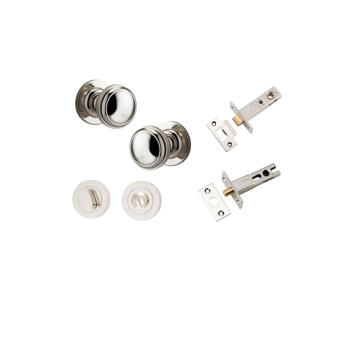 Iver Paddington  Door Knob Round Rose Concealed Fix Pair, Passage Kit, Privacy Kit , Entrance Kit with High Security Lock - Polished Nickel