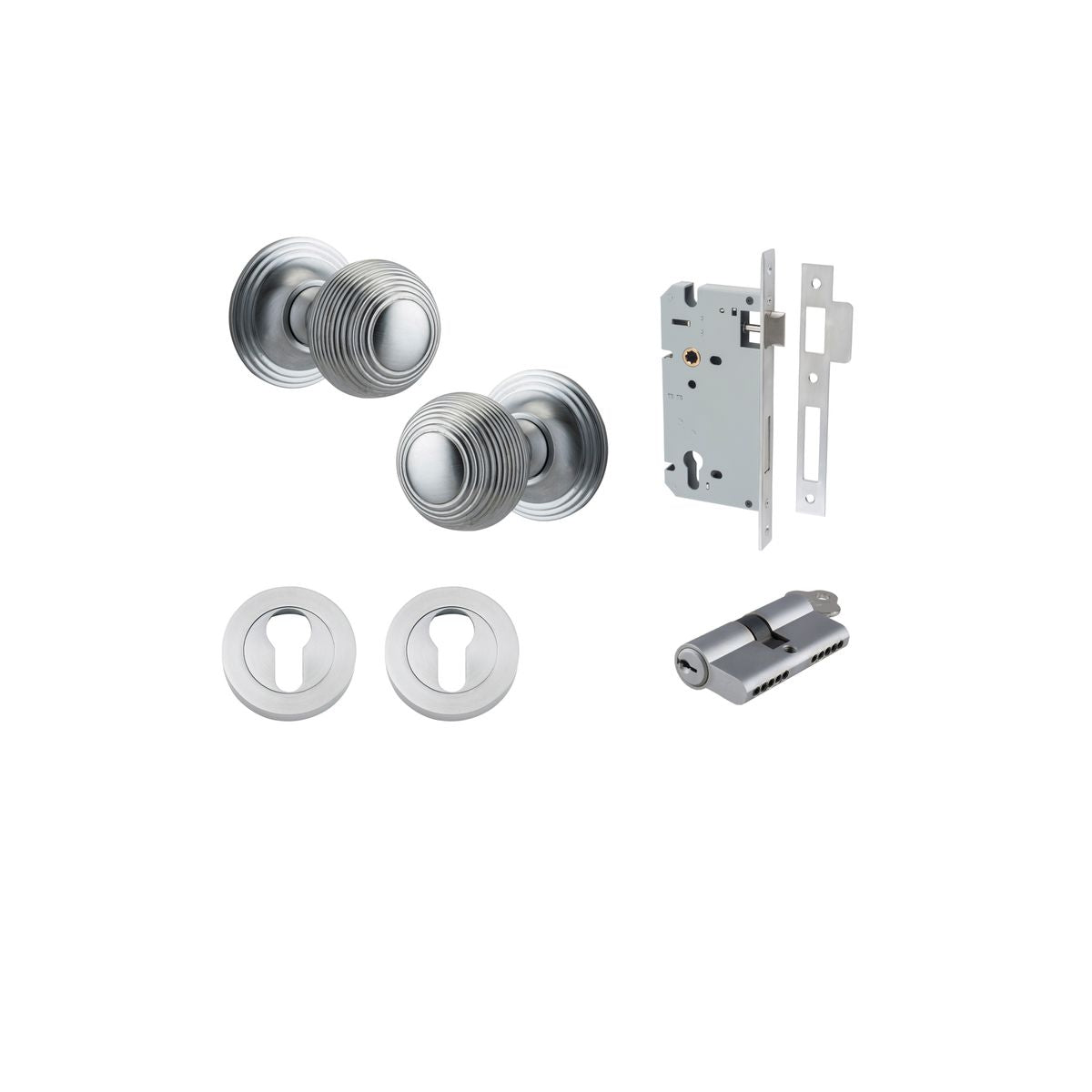 Iver Guildford Door Knob Rose Round Concealed Fix Pair, Passage Kit, Privacy Kit , Entrance Kit with High Security Lock - Brushed Chrome