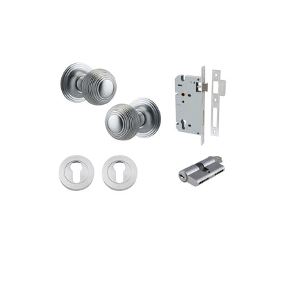 Iver Guildford Door Knob Rose Round Concealed Fix Pair, Passage Kit, Privacy Kit , Entrance Kit with High Security Lock - Brushed Chrome