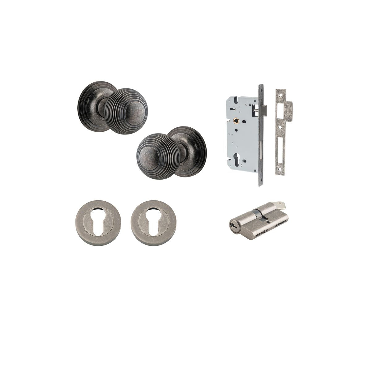 Iver Guildford Door Knob Rose Round Concealed Fix Pair, Passage Kit, Privacy Kit , Entrance Kit with High Security Lock - Distressed Nickel