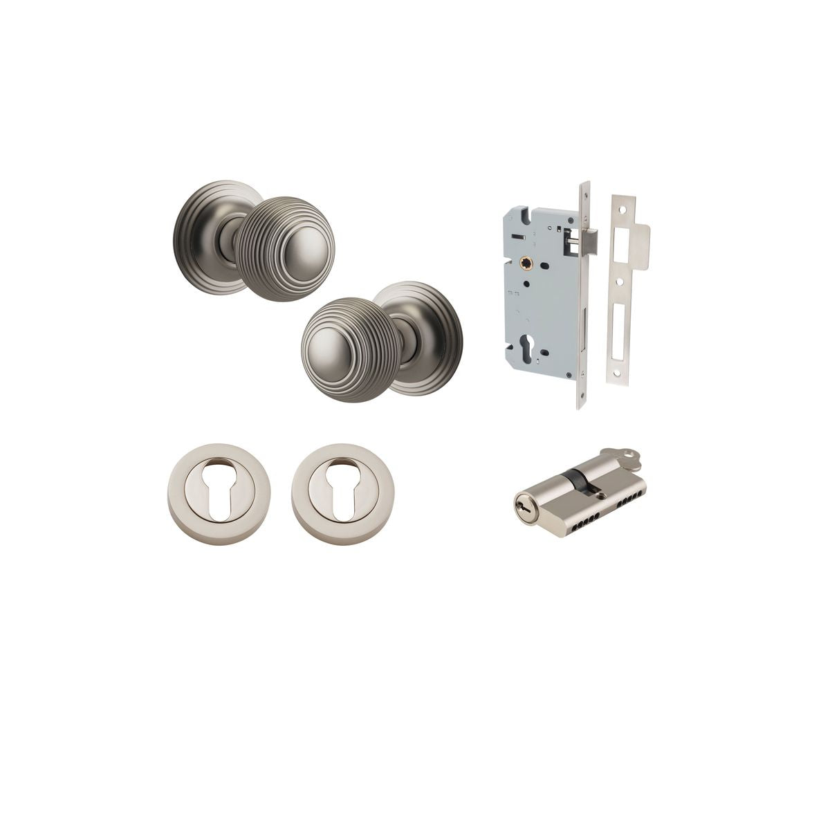 Iver Guildford Door Knob Rose Round Concealed Fix Pair, Passage Kit, Privacy Kit , Entrance Kit with High Security Lock - Satin Nickel