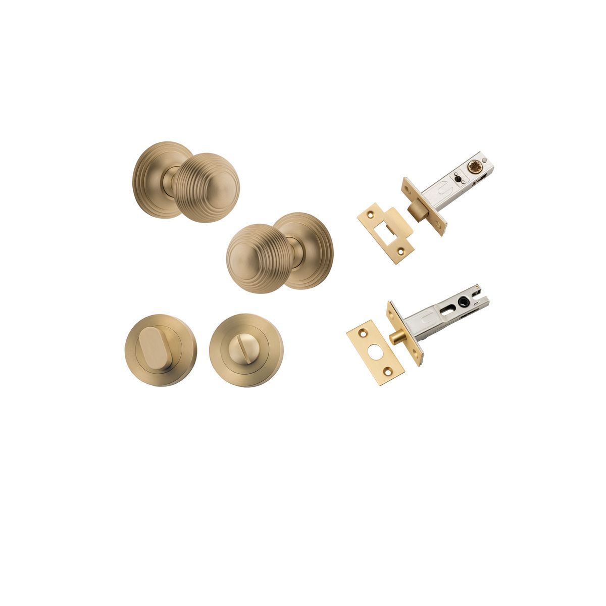 Iver Guildford Door Knob Rose Round Concealed Fix Pair, Passage Kit, Privacy Kit , Entrance Kit with High Security Lock - Brushed Brass