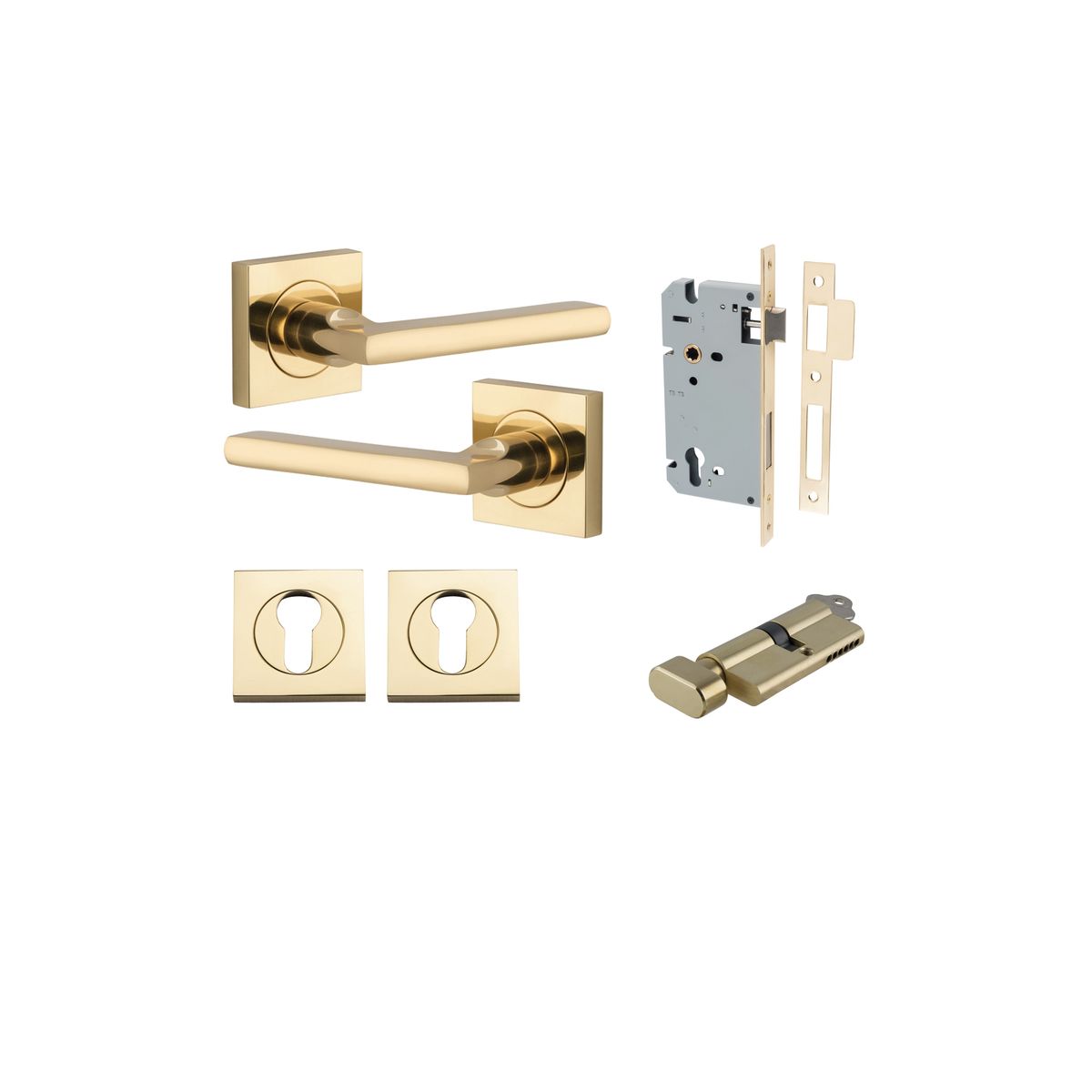 Iver Baltimore Door Knob Rose Square Concealed Fix Pair, Passage Kit, Privacy Kit , Entrance Kit with High Security Lock - Polished Brass