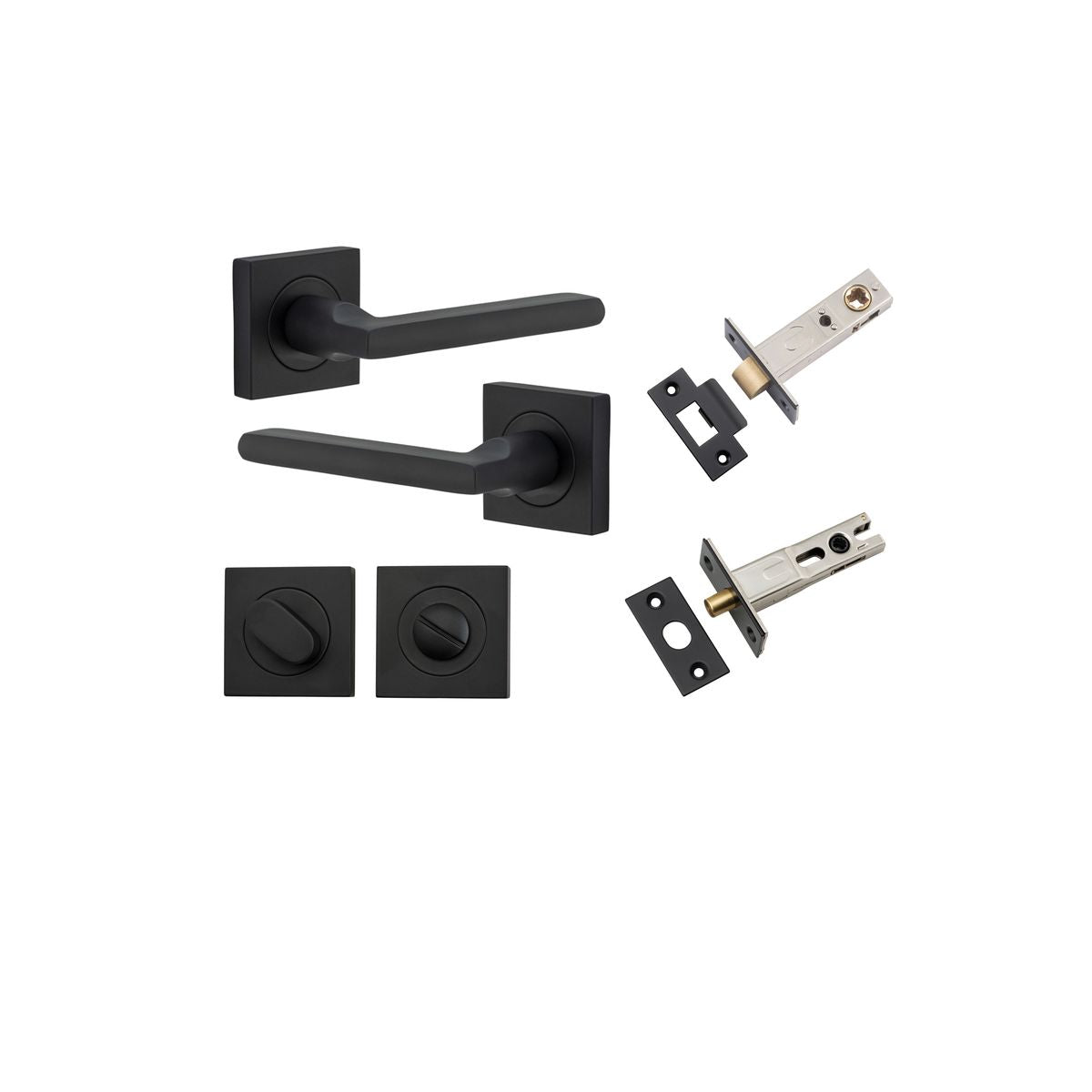 Iver Baltimore Door Lever Rose Square Concealed Fix Pair, Passage Kit, Privacy Kit , Entrance Kit with High Security Lock - Matt Black