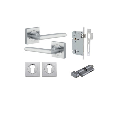 Iver Baltimore Door Lever Rose Square Concealed Fix Pair, Passage Kit, Privacy Kit , Entrance Kit with High Security Lock - Brushed Chrome