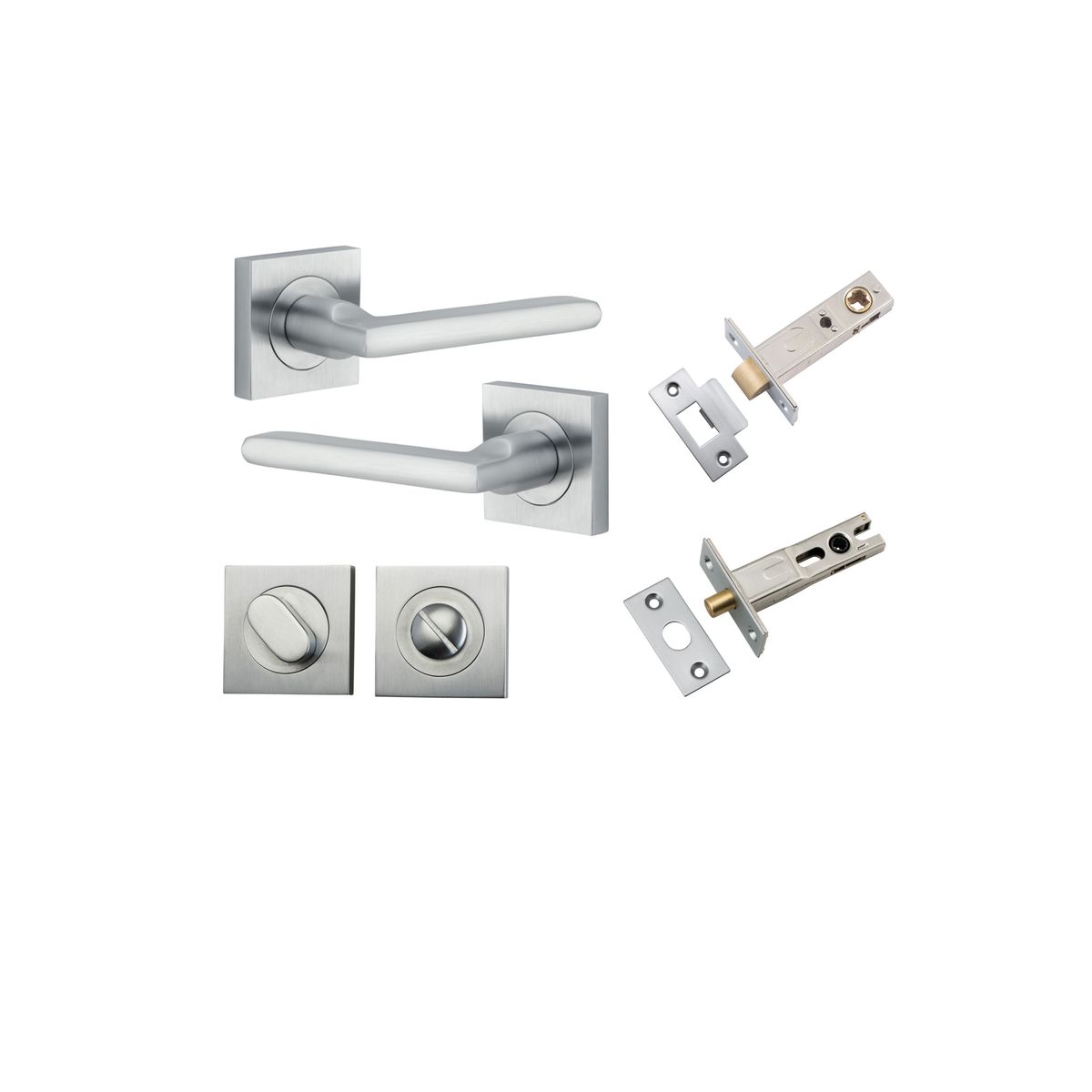 Iver Baltimore Door Lever Rose Square Concealed Fix Pair, Passage Kit, Privacy Kit , Entrance Kit with High Security Lock - Brushed Chrome
