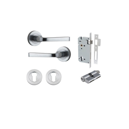 Iver Annecy Door Lever Rose Round Concealed Fix Pair, Passage Kit, Privacy Kit , Entrance Kit with High Security Lock - Brushed Chrome