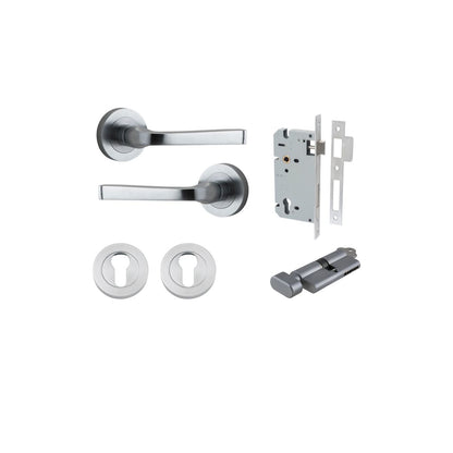 Iver Annecy Door Lever Rose Round Concealed Fix Pair, Passage Kit, Privacy Kit , Entrance Kit with High Security Lock - Brushed Chrome