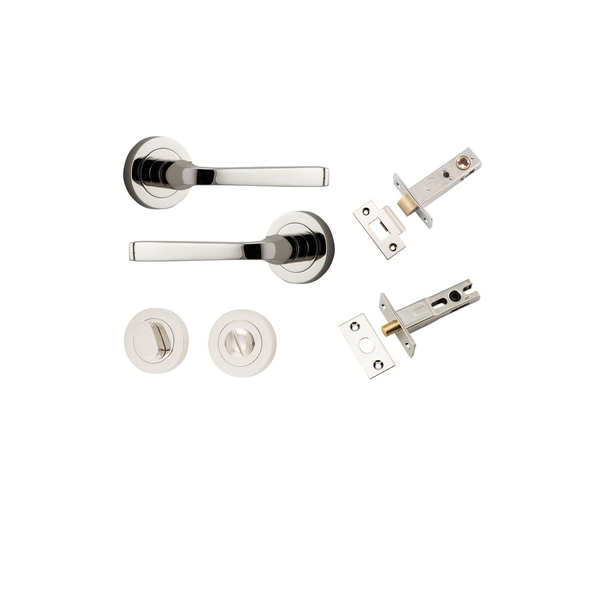 Iver Annecy Door Lever Rose Round Concealed Fix Pair, Passage Kit, Privacy Kit , Entrance Kit with High Security Lock -Polished Nickel