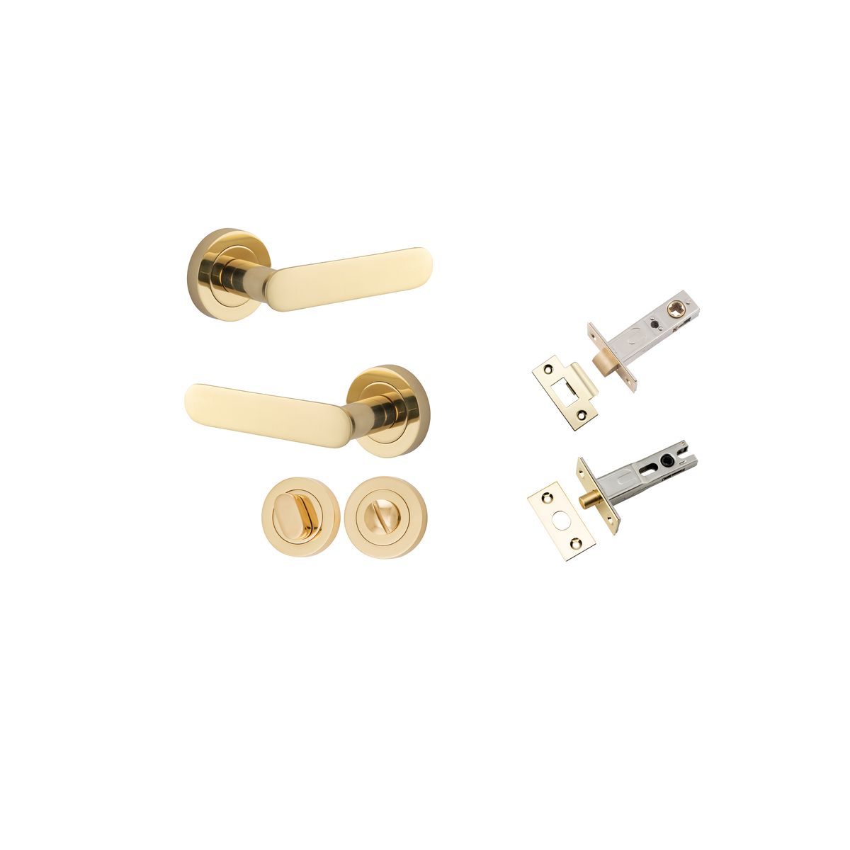 Iver Bronte Door Lever Rose Round Concealed Fix Pair, Passage Kit, Privacy Kit , Entrance Kit with High Security Lock -Polished Brass