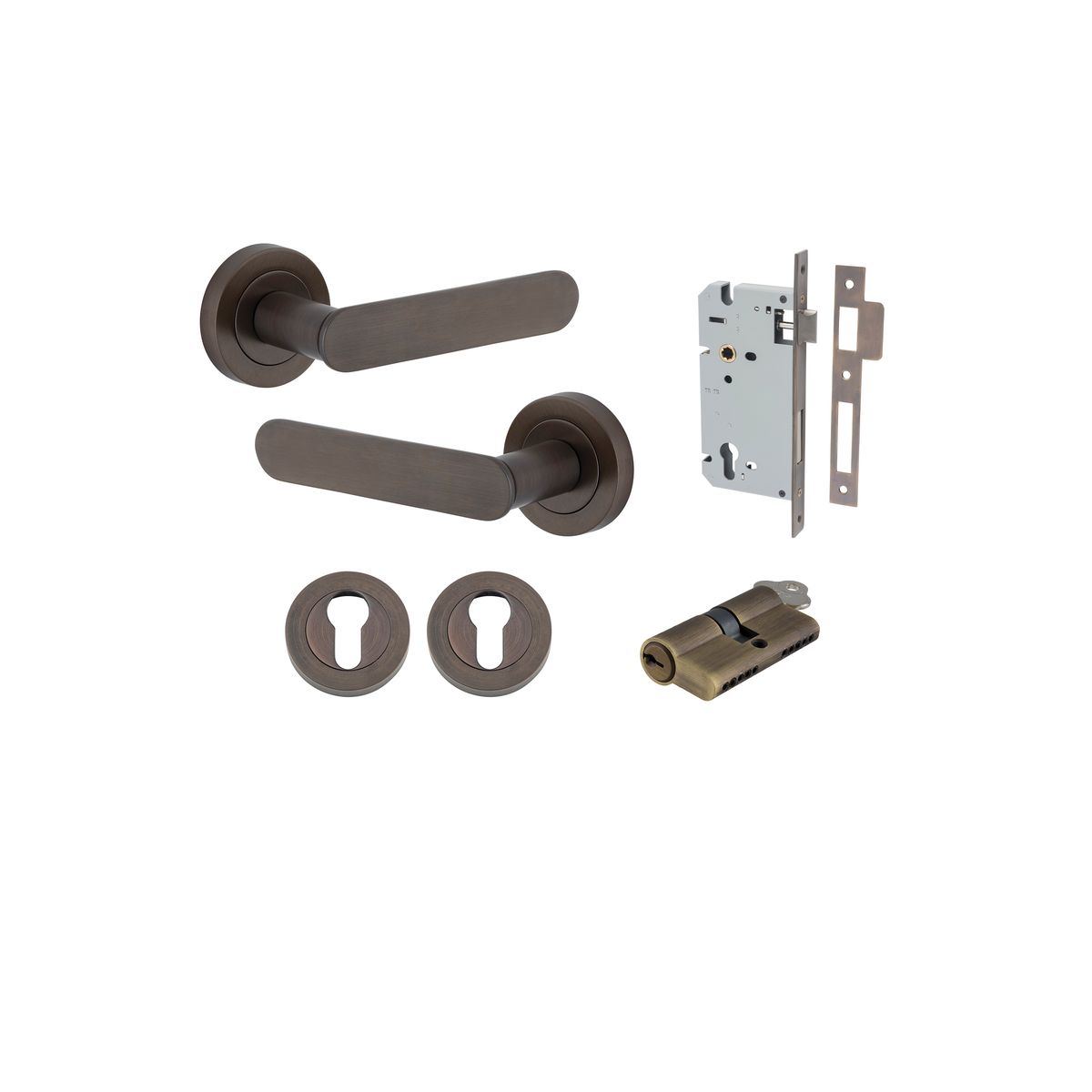 Iver Bronte Door Lever Rose Round Concealed Fix Pair, Passage Kit, Privacy Kit , Entrance Kit with High Security Lock - Signature Brass