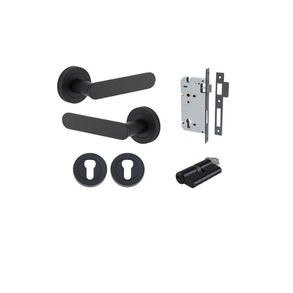 Iver Bronte Door Lever Rose Round Concealed Fix Pair, Passage Kit, Privacy Kit , Entrance Kit with High Security Lock -Matt Black