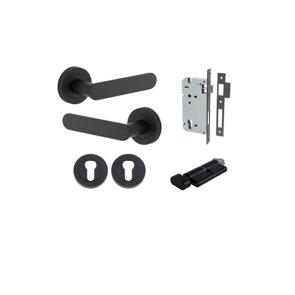 Iver Bronte Door Lever Rose Round Concealed Fix Pair, Passage Kit, Privacy Kit , Entrance Kit with High Security Lock -Matt Black