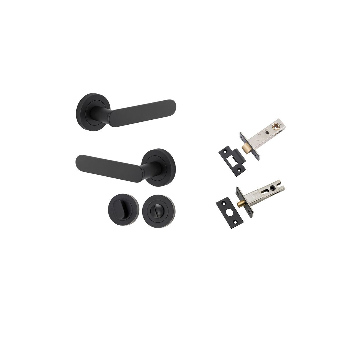 Iver Bronte Door Lever Rose Round Concealed Fix Pair, Passage Kit, Privacy Kit , Entrance Kit with High Security Lock -Matt Black