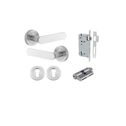Iver Bronte Door Lever Rose Round Concealed Fix Pair, Passage Kit, Privacy Kit , Entrance Kit with High Security Lock - Brushed Chrome