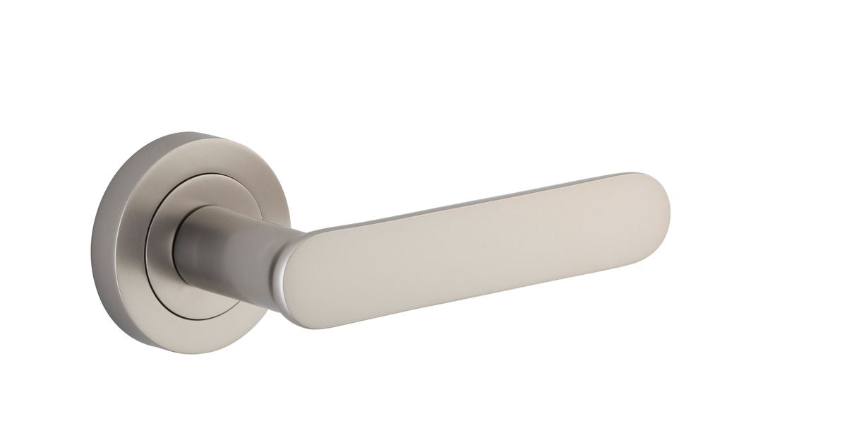 Iver Bronte Door Lever Rose Round Concealed Fix Pair, Passage Kit, Privacy Kit , Entrance Kit with High Security Lock - Satin Nickel