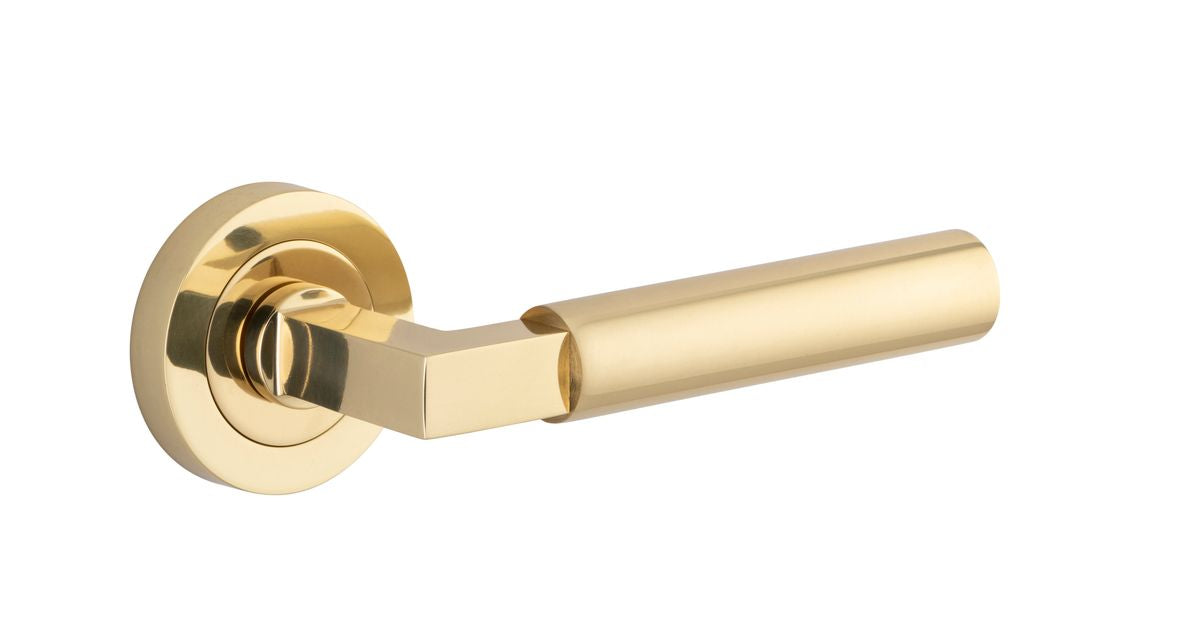 Iver Berlin Door Lever Rose Round Concealed Fix Pair, Passage Kit, Privacy Kit , Entrance Kit with High Security Lock -Polished Brass