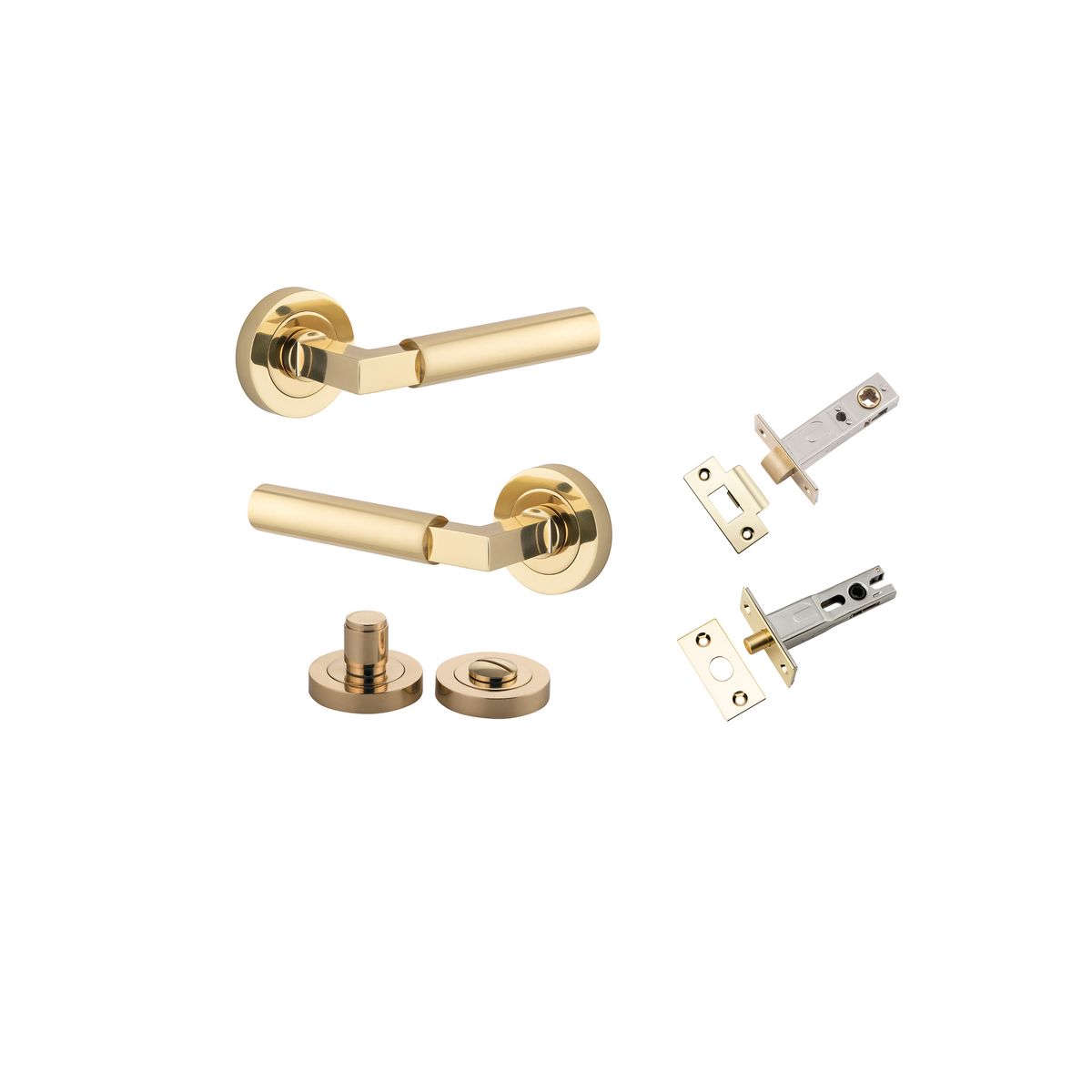 Iver Berlin Door Lever Rose Round Concealed Fix Pair, Passage Kit, Privacy Kit , Entrance Kit with High Security Lock -Polished Brass
