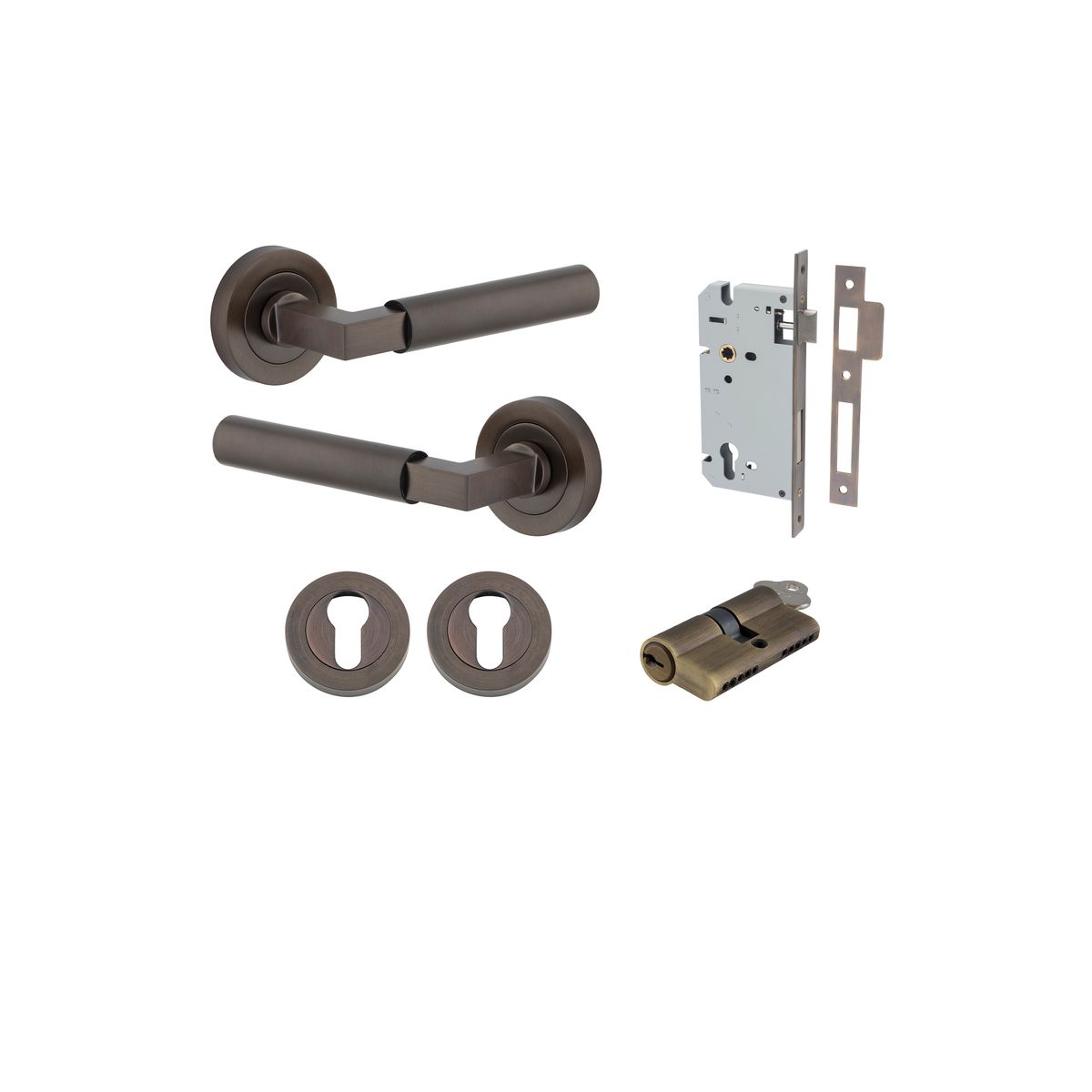 Iver Berlin Door Lever Rose Round Concealed Fix Pair, Passage Kit, Privacy Kit , Entrance Kit with High Security Lock - Signature Brass