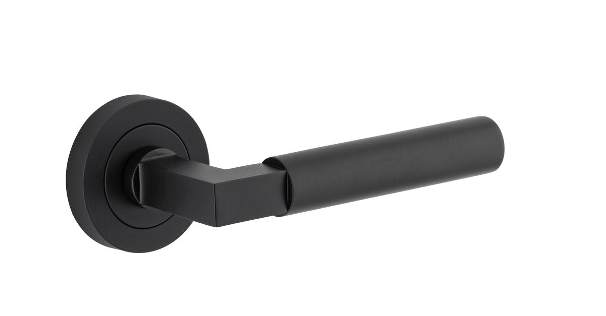 Iver Berlin Door Lever Rose Round Concealed Fix Pair, Passage Kit, Privacy Kit , Entrance Kit with High Security Lock - Matt Black