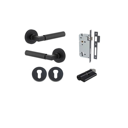 Iver Berlin Door Lever Rose Round Concealed Fix Pair, Passage Kit, Privacy Kit , Entrance Kit with High Security Lock - Matt Black