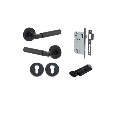 Iver Berlin Door Lever Rose Round Concealed Fix Pair, Passage Kit, Privacy Kit , Entrance Kit with High Security Lock - Matt Black