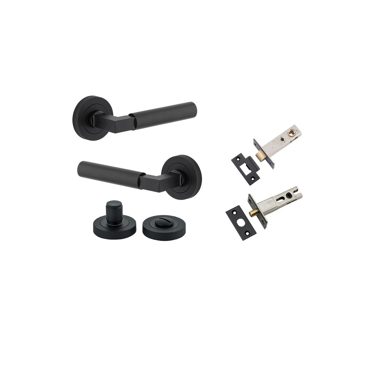 Iver Berlin Door Lever Rose Round Concealed Fix Pair, Passage Kit, Privacy Kit , Entrance Kit with High Security Lock - Matt Black