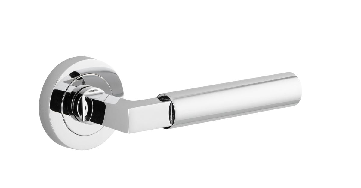 Iver Berlin Door Lever Rose Round Concealed Fix Pair, Passage Kit, Privacy Kit , Entrance Kit with High Security Lock - Polished Chrome