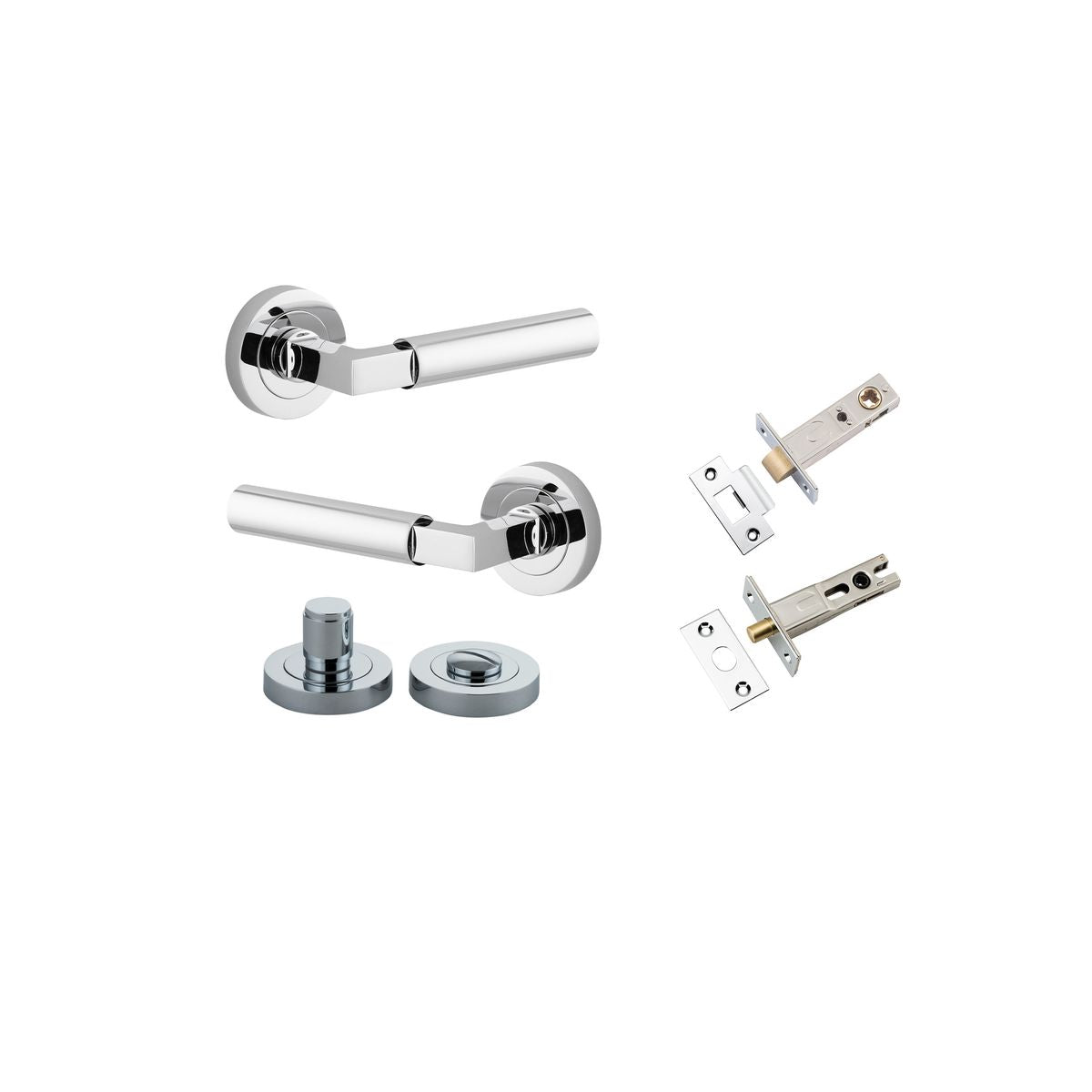 Iver Berlin Door Lever Rose Round Concealed Fix Pair, Passage Kit, Privacy Kit , Entrance Kit with High Security Lock - Polished Chrome