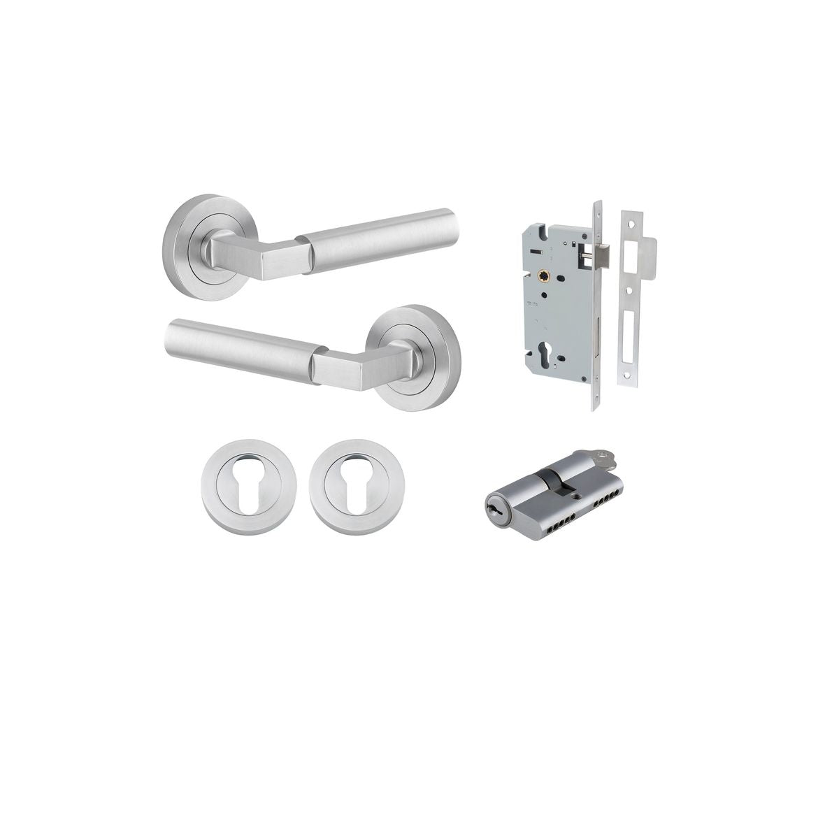 Iver Berlin Door Lever Rose Round Concealed Fix Pair, Passage Kit, Privacy Kit , Entrance Kit with High Security Lock - Brushed Chrome