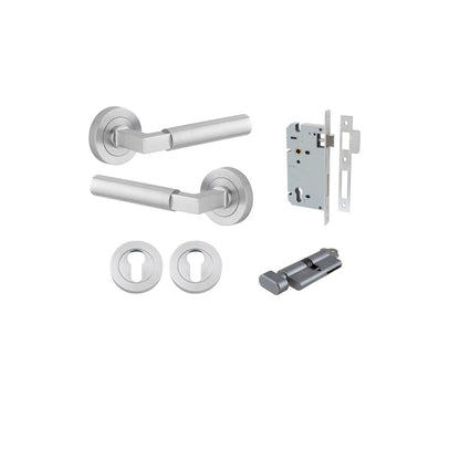 Iver Berlin Door Lever Rose Round Concealed Fix Pair, Passage Kit, Privacy Kit , Entrance Kit with High Security Lock - Brushed Chrome