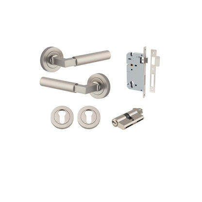Iver Berlin Door Lever Rose Round Concealed Fix Pair, Passage Kit, Privacy Kit , Entrance Kit with High Security Lock - Satin Nickel