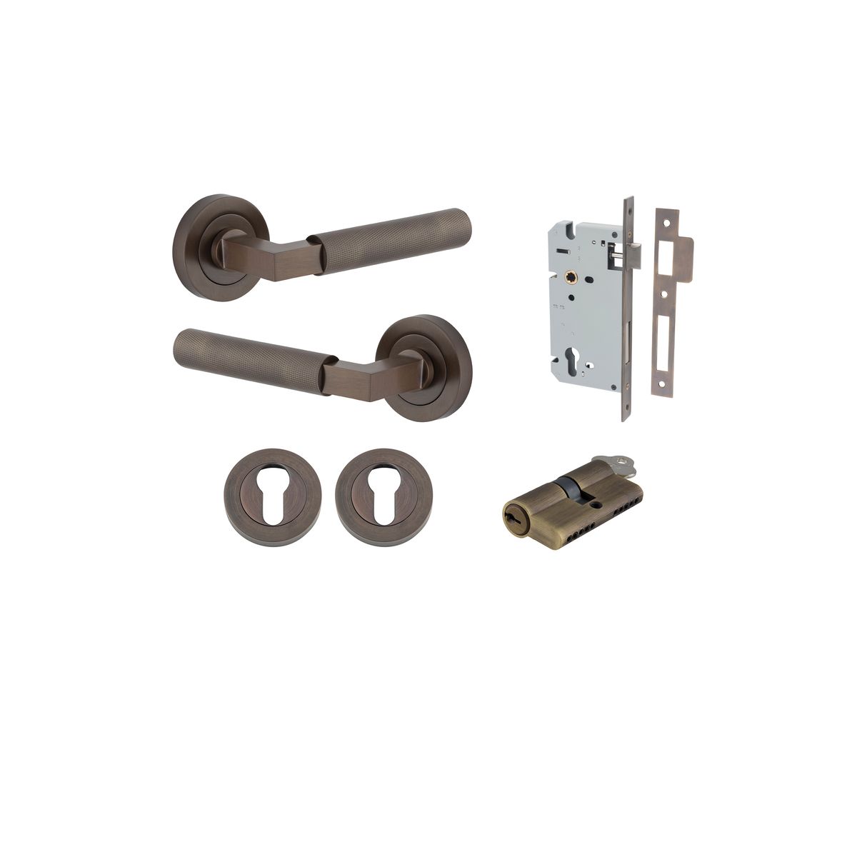 Iver Brunswick  Door Lever Rose Round Concealed Fix Pair, Passage Kit, Privacy Kit , Entrance Kit with High Security Lock - Signature Brass