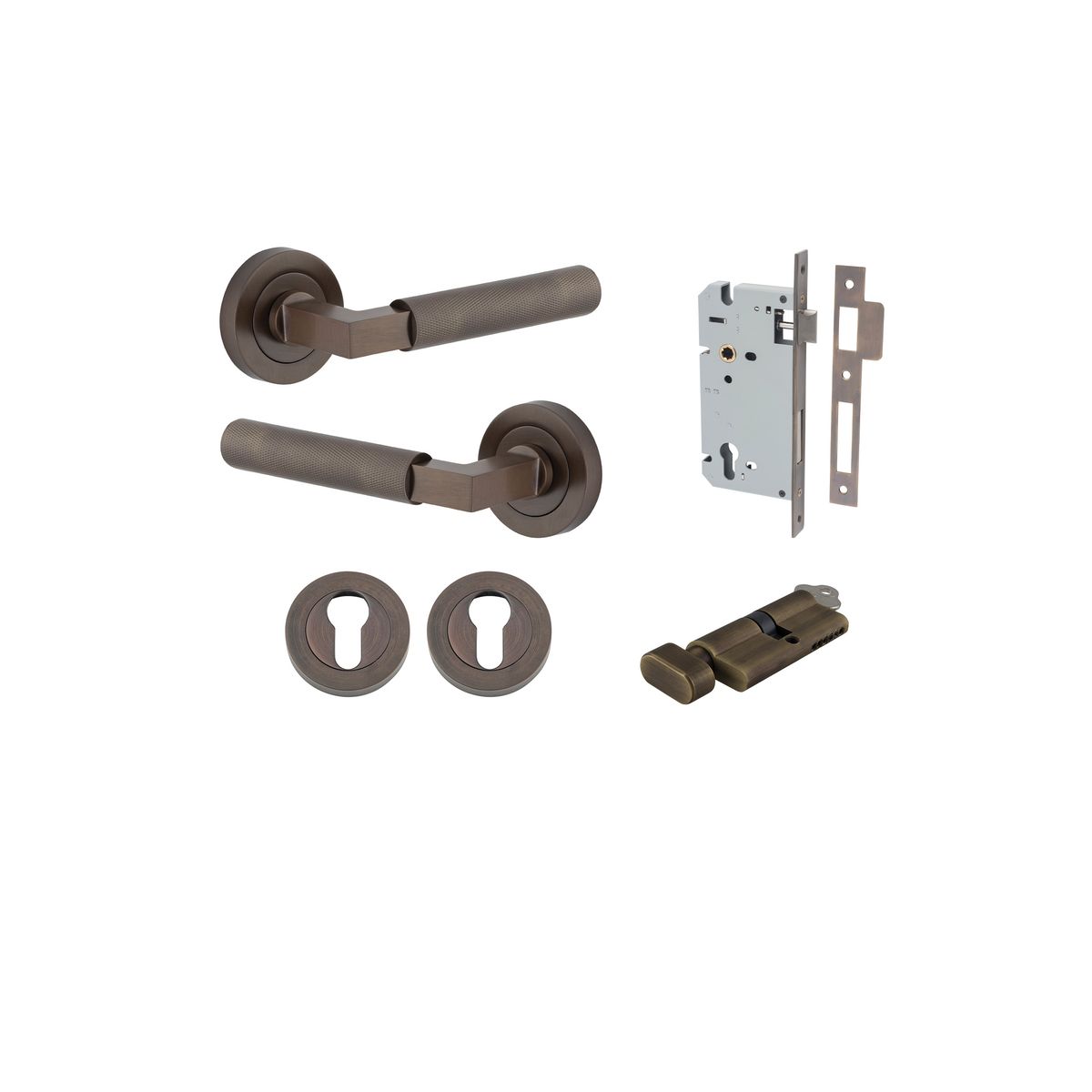 Iver Brunswick  Door Lever Rose Round Concealed Fix Pair, Passage Kit, Privacy Kit , Entrance Kit with High Security Lock - Signature Brass