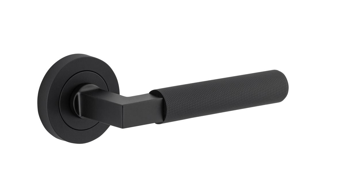 Iver Brunswick  Door Lever Rose Round Concealed Fix Pair, Passage Kit, Privacy Kit , Entrance Kit with High Security Lock - Matt Black