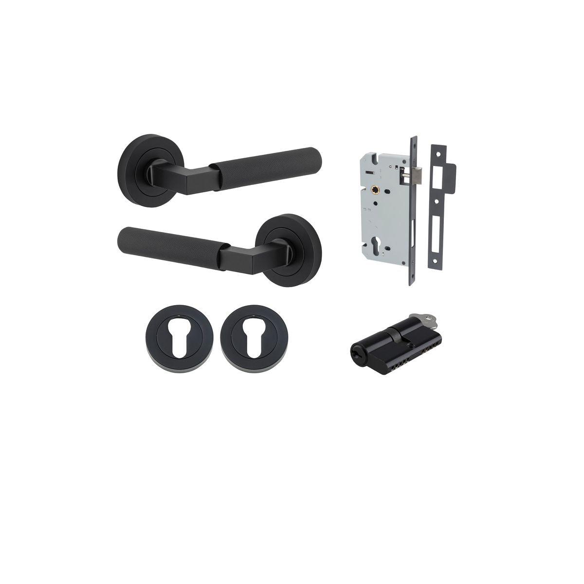 Iver Brunswick  Door Lever Rose Round Concealed Fix Pair, Passage Kit, Privacy Kit , Entrance Kit with High Security Lock - Matt Black