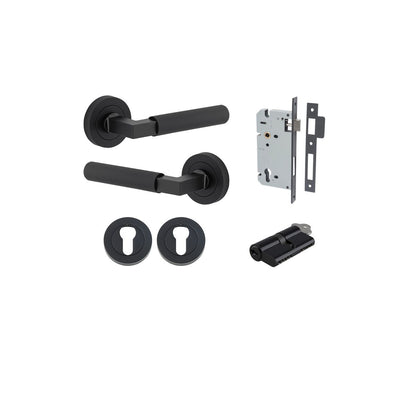 Iver Brunswick  Door Lever Rose Round Concealed Fix Pair, Passage Kit, Privacy Kit , Entrance Kit with High Security Lock - Matt Black