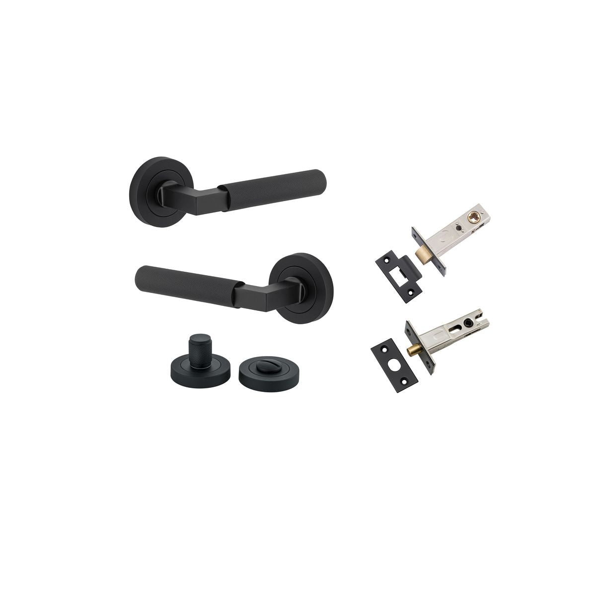 Iver Brunswick  Door Lever Rose Round Concealed Fix Pair, Passage Kit, Privacy Kit , Entrance Kit with High Security Lock - Matt Black