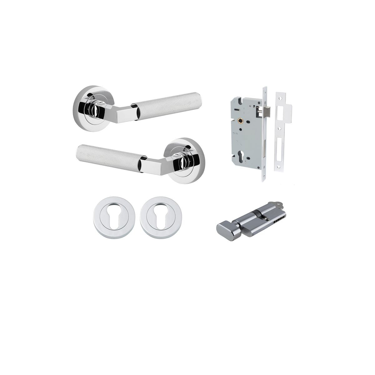 Iver Brunswick  Door Lever Rose Round Concealed Fix Pair, Passage Kit, Privacy Kit , Entrance Kit with High Security Lock -Polished Chrome