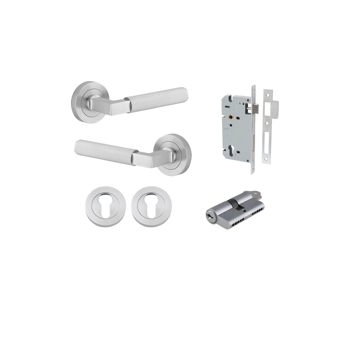 Iver Brunswick  Door Lever Rose Round Concealed Fix Pair, Passage Kit, Privacy Kit , Entrance Kit with High Security Lock -Brushed Chrome