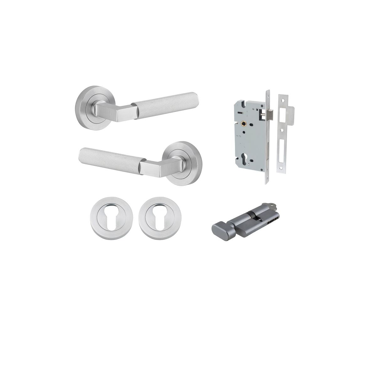 Iver Brunswick  Door Lever Rose Round Concealed Fix Pair, Passage Kit, Privacy Kit , Entrance Kit with High Security Lock -Brushed Chrome
