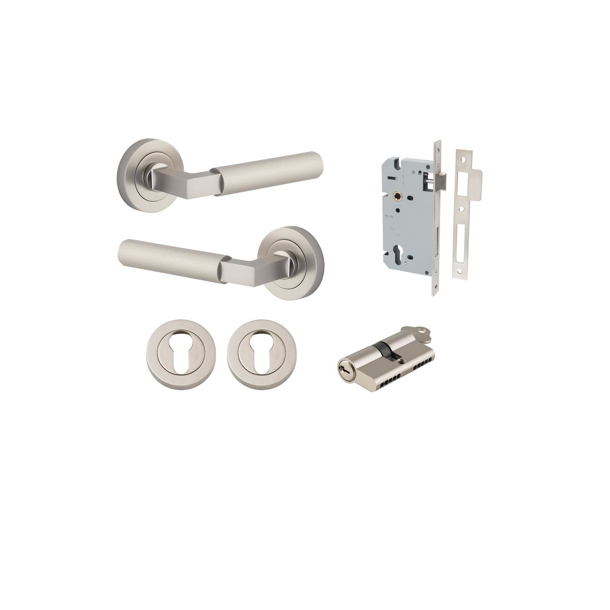 Iver Brunswick  Door Lever Rose Round Concealed Fix Pair, Passage Kit, Privacy Kit , Entrance Kit with High Security Lock - Satin Nickel