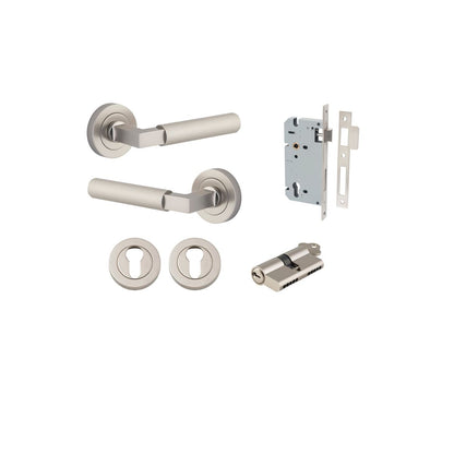 Iver Brunswick  Door Lever Rose Round Concealed Fix Pair, Passage Kit, Privacy Kit , Entrance Kit with High Security Lock - Satin Nickel
