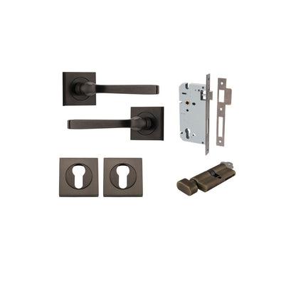 Iver Annecy Door Lever Rose Square Concealed Fix Pair, Passage Kit, Privacy Kit , Entrance Kit with High Security Lock -Signature Brass