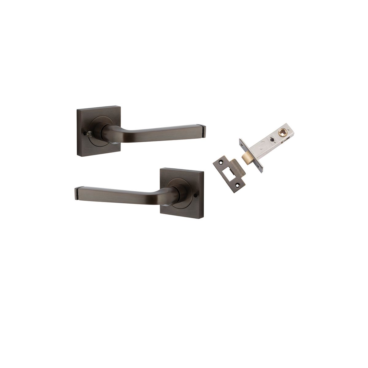 Iver Annecy Door Lever Rose Square Concealed Fix Pair, Passage Kit, Privacy Kit , Entrance Kit with High Security Lock -Signature Brass